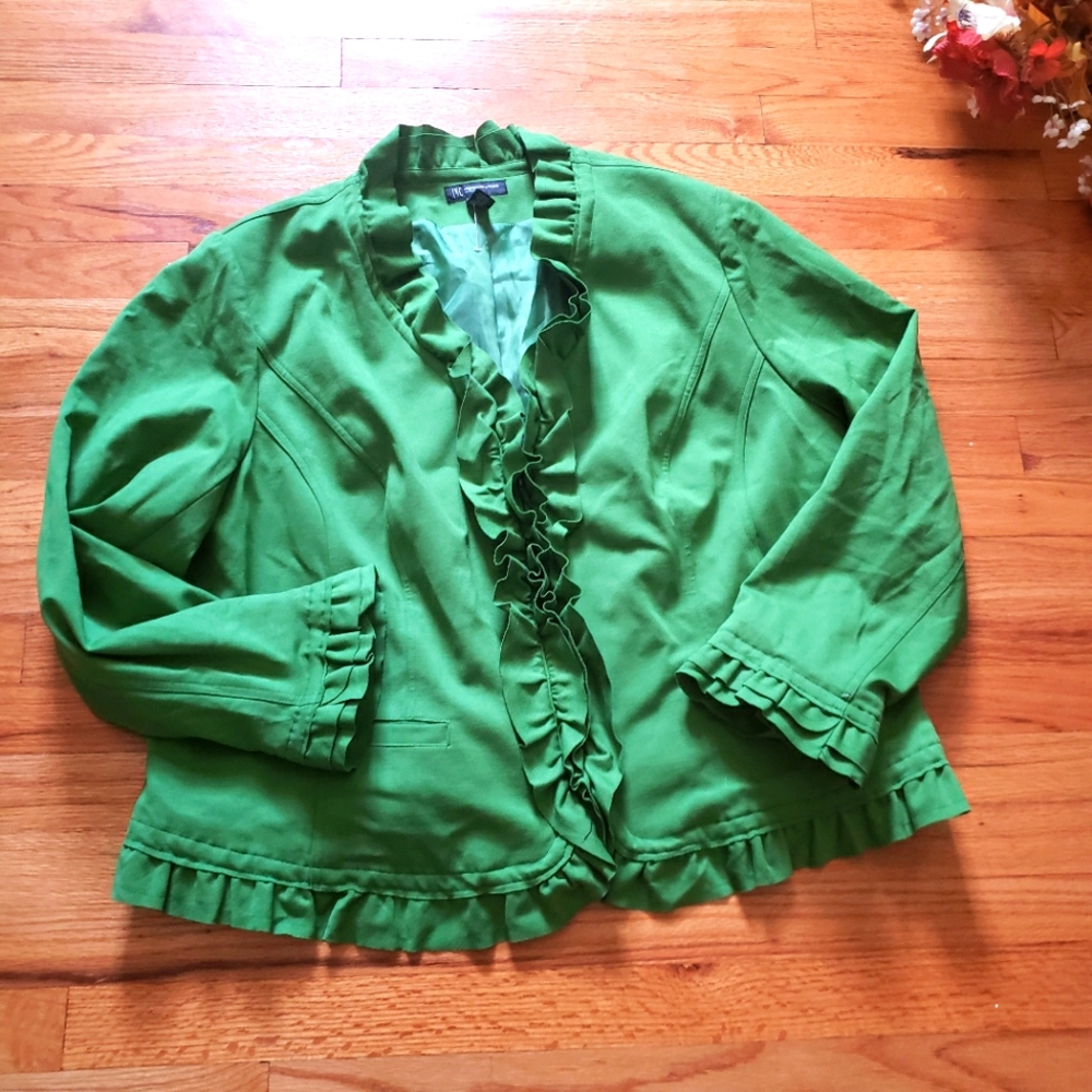 I.N.C International Concept -Green Plus Size Jacket Ruffle - Trim  size 3X